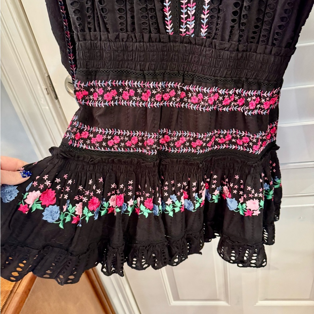 Misa Los Angeles Black Dress with Pink and Red Embroidery - Picture 2 of 4